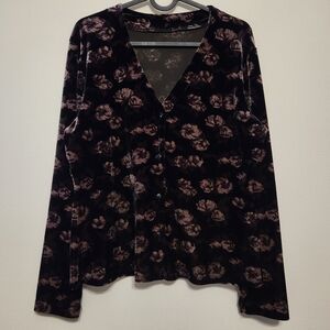 Floral Rose Velvet Button Front Cardigan